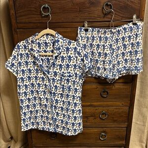 Roller Rabbit Blue & White Monkey Print Pajamas